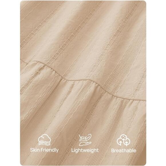 Mini Dress Lightweight V Neck A Line Flowy Swing Beige - Picture 5 of 7